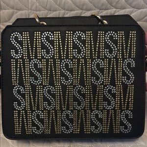 Steve Madden Bevelyn Rhinestone Logo Two Tone Satchel Black/Silver/Gold